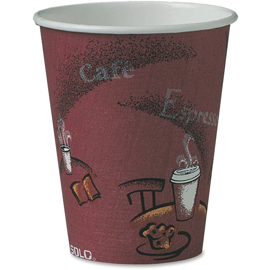 Solo 8 oz Bistro Design Disposable Paper Cups - Bistro - 8 fl oz - Maroon - Paper - Beverage, Hot Drink, Cold Drink, Coffee, Tea, Cocoa - 50 / Pack
