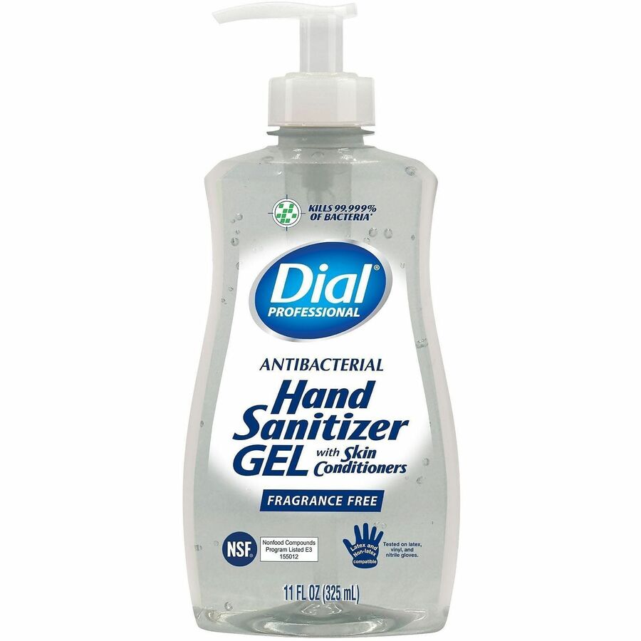 Dial Professional Hand Sanitizer Gel - Fragrance-free Scent - 11 fl oz - Pump Dispenser - Bacteria Remover - Hand - Moisturizing - Clear - Dye-free - 12 / Carton