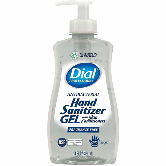 Dial Professional Hand Sanitizer Gel - Fragrance-free Scent - 11 fl oz - Pump Dispenser - Bacteria Remover - Hand - Moisturizing - Clear - Dye-free - 12 / Carton