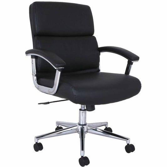Lorell Vuelo Modern Bonded-Leather Office Chairs - Bonded Leather Seat Material - Mid Back - Black - Armrest - 1 Each