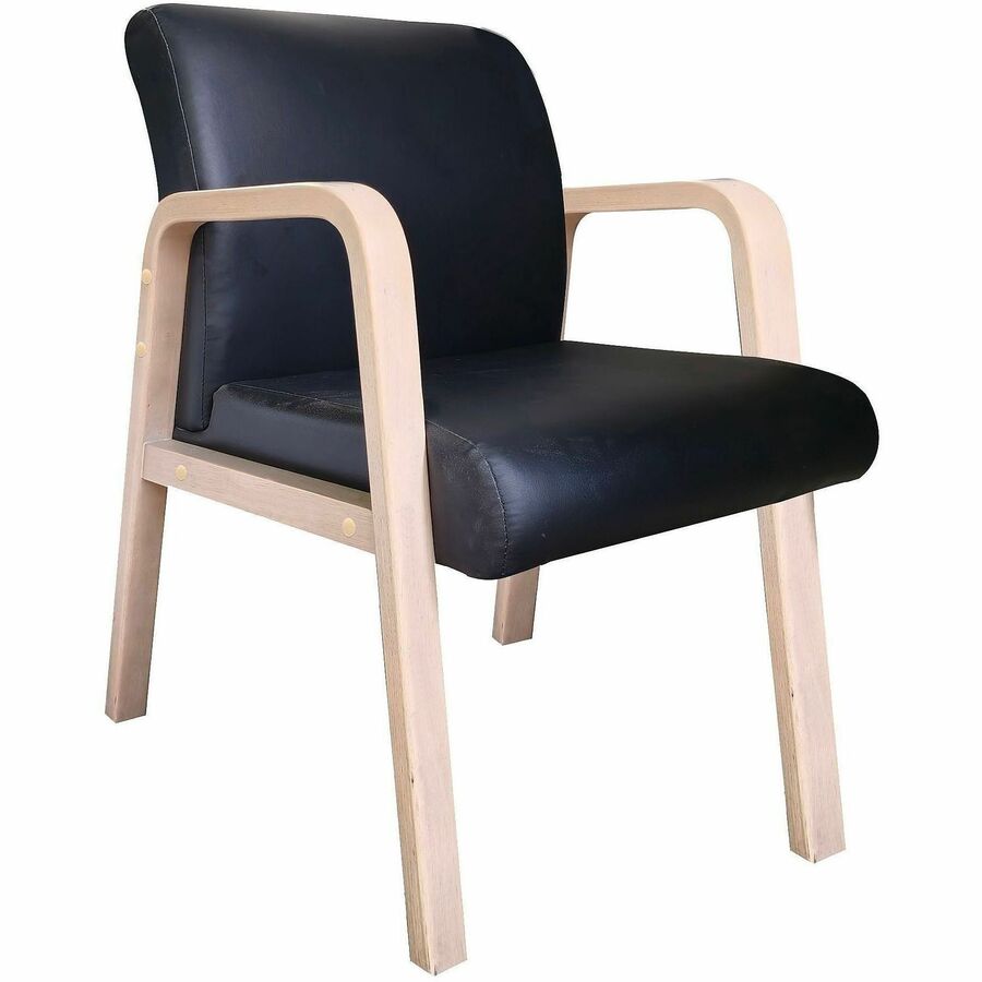 Lorell Solid Wood Frame Guest Chair - Solid Wood Frame Material - Four-legged Base - Black, Modern Elm - Bonded Leather - Armrest - 1 Each