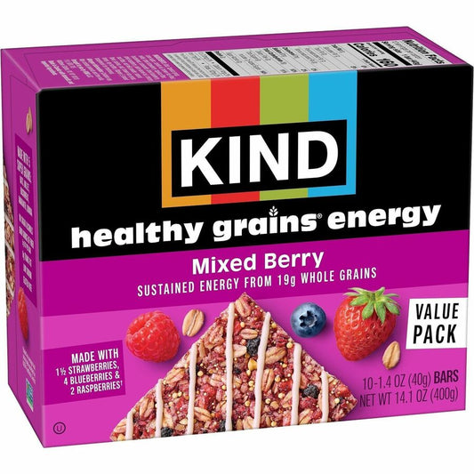 Kind(r) Healthy Grains Energy Bars - Gluten-free, Trans Fat Free - Mixed Berry - 1.40 oz - 10 / Box