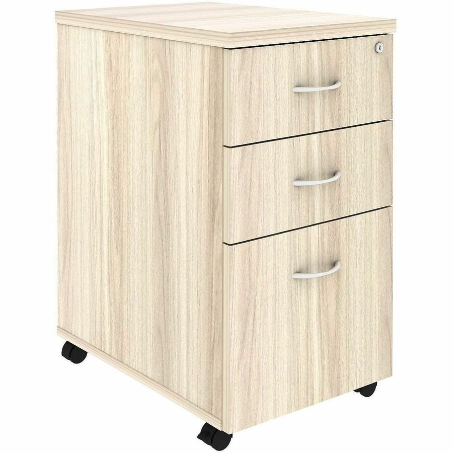 Lorell Essentials 3-Drawer Mobile Pedestal - 28.3" Height x 16" Width x 22" Depth Pedestal - Total Drawer(s): 2 - Material: Laminate - Finish: Modern Elm, Laminate, Silver Brush - Lockable Wheel, Dual Wheel Caster, Mobility, Adjustable Feet, Adjustable...
