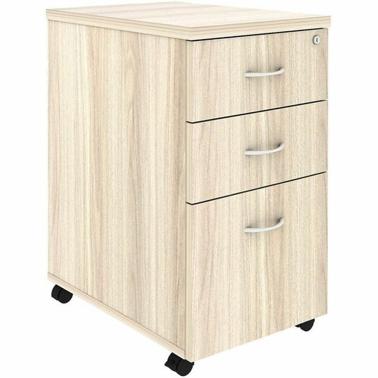 Lorell Essentials 3-Drawer Mobile Pedestal - 28.3" Height x 16" Width x 22" Depth Pedestal - Total Drawer(s): 2 - Material: Laminate - Finish: Modern Elm, Laminate, Silver Brush - Lockable Wheel, Dual Wheel Caster, Mobility, Adjustable Feet, Adjustable...