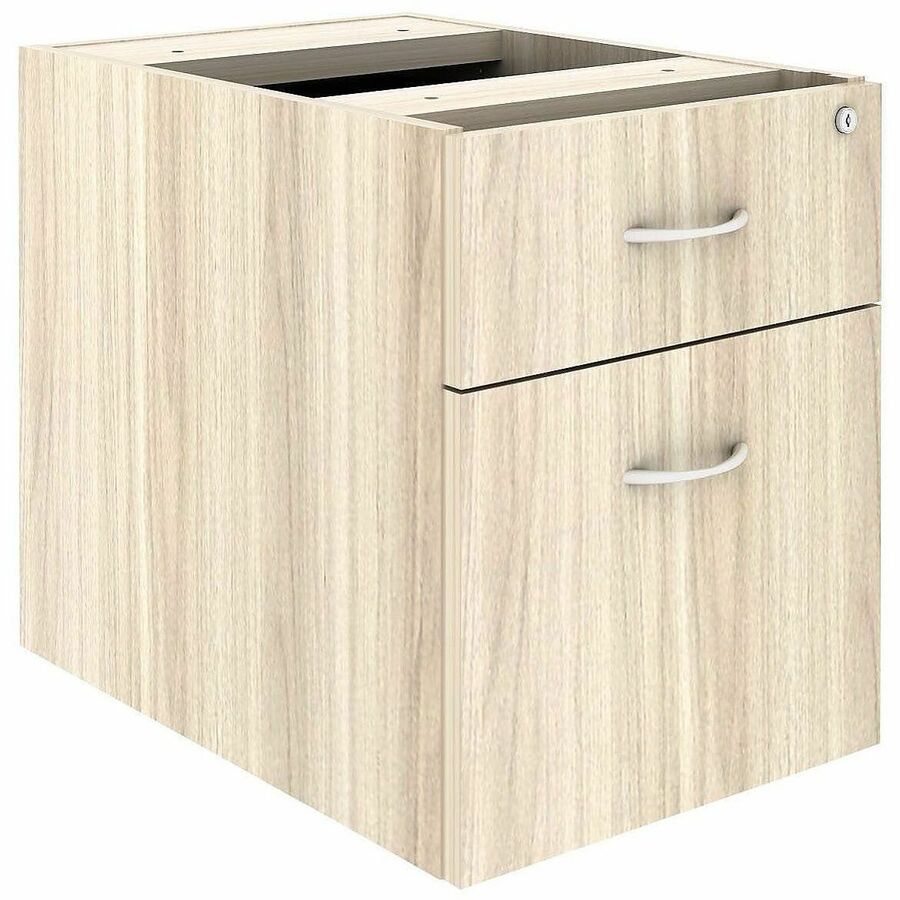 Lorell Essentials Fixed Hanging File Pedestal - 18.9" Height x 15.5" Width x 21.9" Depth Pedestal - Total Drawer(s): 2 - Material: Laminate, Metal, Steel - Finish: Modern Elm, Laminate - Drawer Extension, Durable, Cam Lock - For Desk, File, Credenza...