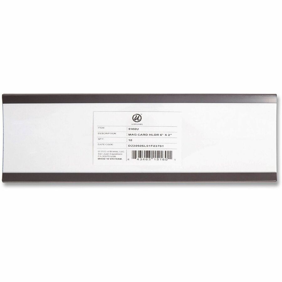 U Brands Magnetic Data Card Holders - Support 6" x 2" Media - Black - Magnetic - 10 / Pack