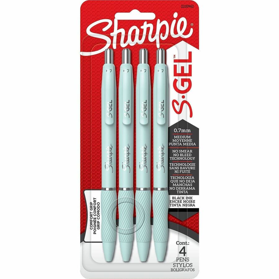 Sharpie S-Gel, Fashion Barrel, Medium Point (0.7mm) - Retractable - Black Ink - Gel-based - Ocean Fog Plastic Barrel - Writing, Home, School, Office - 4 / Pack
