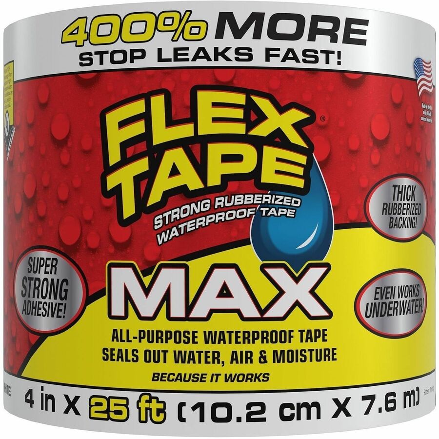 FLEX SEAL Flex Tape - 25 ft Length x 4" Width - White - Polymer - Water Resistant, Moisture Resistant, UV Resistant, Temperature Resistant, Weather Resistant, Water Proof, Tear Resistant, Abrasion Resistant - For Multipurpose, Multi Surface - 3 / Carton