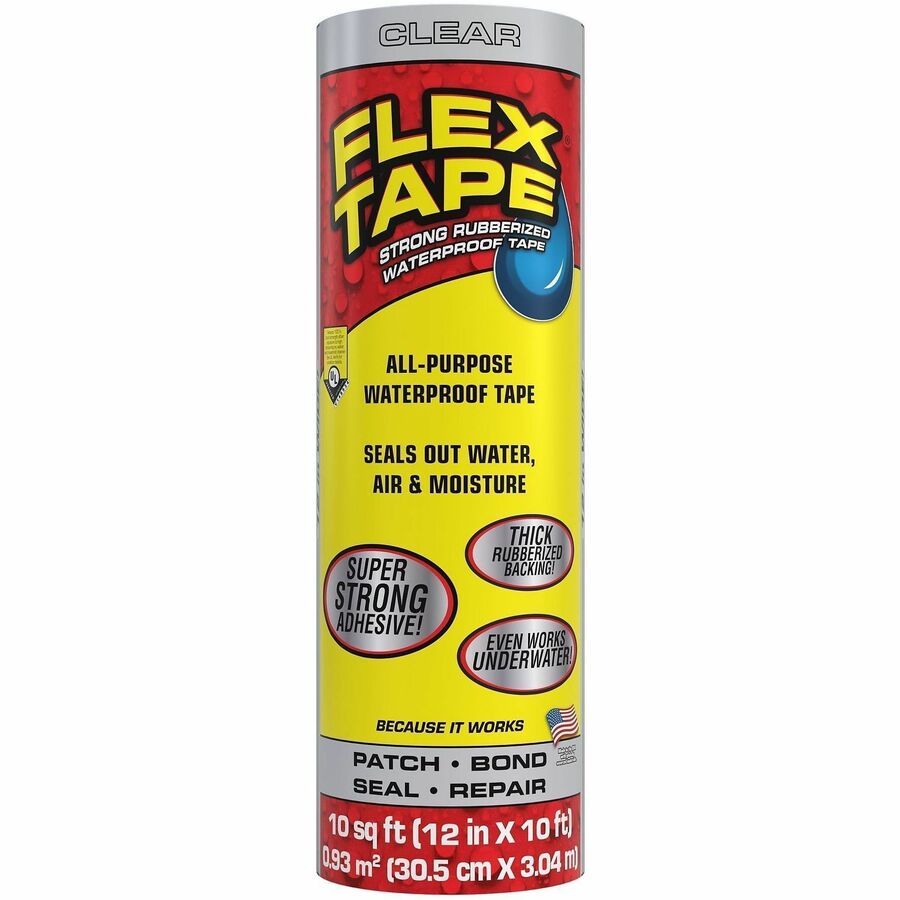FLEX SEAL Flex Tape - 10 ft Length x 12" Width - Clear - Water Proof, UV Resistant, Temperature Resistant, Weather Resistant, Moisture Resistant, Water Resistant - For Multi Surface, Multipurpose - 4 / Carton