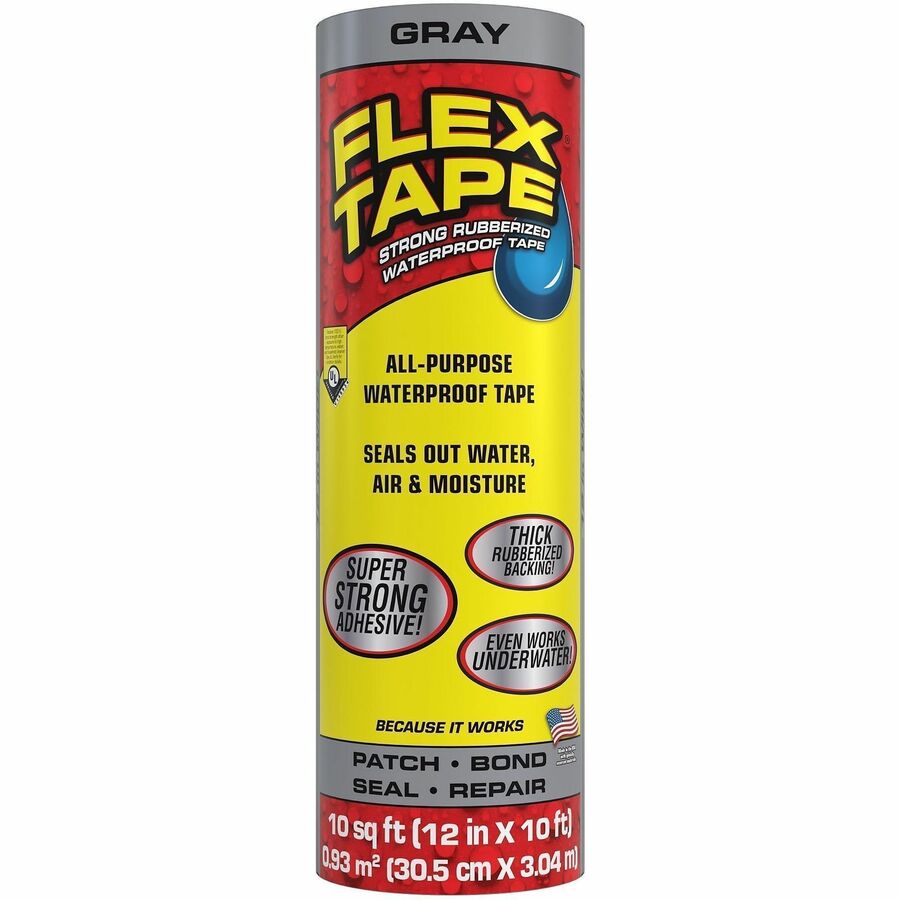 FLEX SEAL Flex Tape - 10 ft Length x 12" Width - Gray - Water Proof, UV Resistant, Temperature Resistant, Weather Resistant, Moisture Resistant, Water Resistant - For Multi Surface, Multipurpose - 4 / Carton