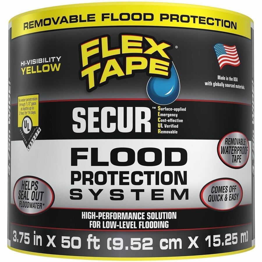 FLEX SEAL SECUR Low-Level Flood Protection Tape - 16.67 yd Length x 3.75" Width - Yellow - Water Proof - For Nonporous Surface, Smooth Surface - 4 / Carton