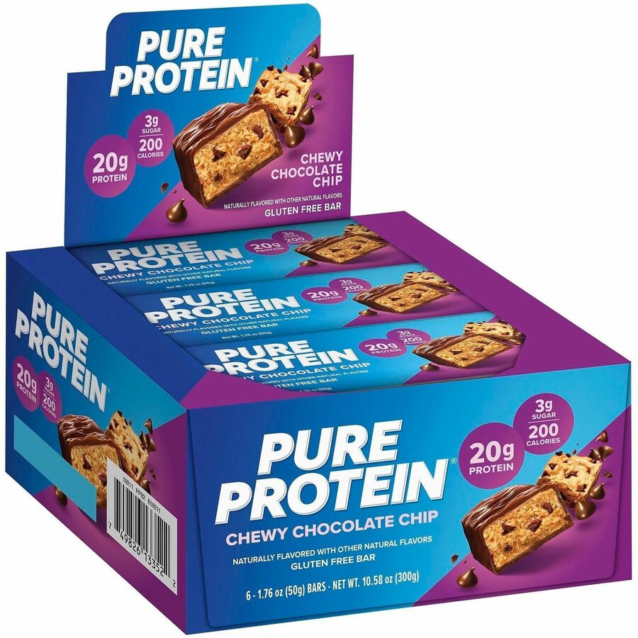 Pure Protein Bars - Low Sugar, Gluten-free - Chocolate Chip, Natural - 6 / Box
