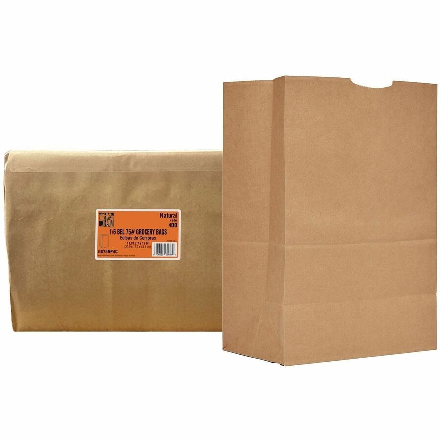 AJM 1/6 BBL #75 Kraft Paper Grocery Sacks - 6.72 gal Capacity - Natural Kraft - Paper - Foodservice, Grocery, Supplies - 400 / Carton