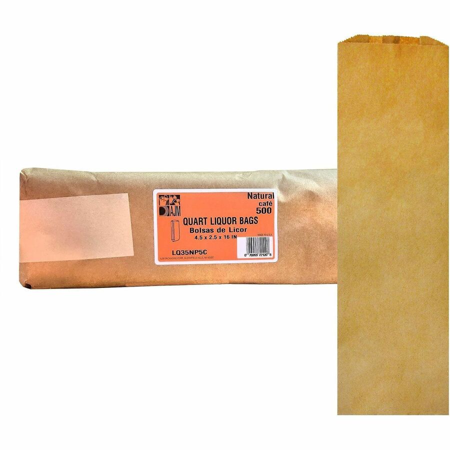 AJM Quart-Size Liquor Bags - Natural Kraft - Paper - Bottle, Supplies - Recycled - 500 / Carton