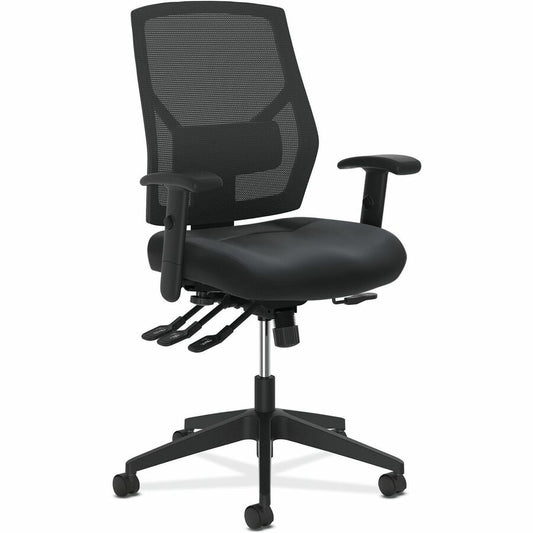 HON Crio Asynchronous Mesh Mid-Back Task Chair - Black Seat Color - Leather Seat Material - Black Back Color - Mesh Back Material - Black Frame Color - High Back - 5-star Base - Black - Leather, Fabric - Armrest - 1 Each