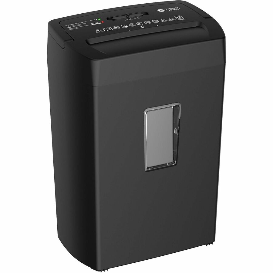 Business Source 5.5-Gallon Bin Cross-cut Shredder - Cross Cut - 12 Per Pass - for shredding Paper, Staples, Credit Card - P-4 - 5.50 gal Wastebin Capacity - Black