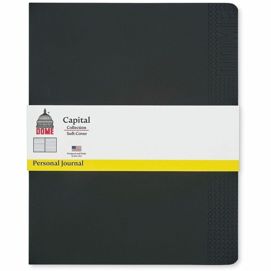 Dome Personal Journal - 8�10 Inch Softcover Black Lined Journal Notebook - 192 Pages - 60 lb Basis Weight - 8" x 10" Sheet Size - Bright White Paper - Soft Cover, Acid-free Paper, Pocket, Compact, Flexible Cover, Lightweight, Bleed Resistant, Expandabl...