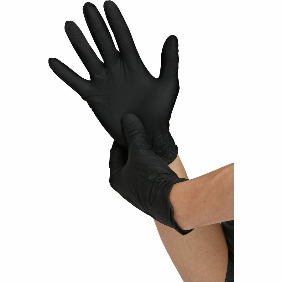 Genuine Joe Heavy-Duty Powder-Free Nitrile Gloves - 5 mil Thickness - Small Size - Nitrile - Black - Powder-free, Non-sterile, Ambidextrous, Textured - 10 / Carton