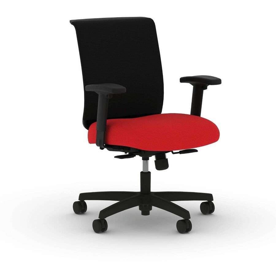 HON Convergence Synchro Tilt Task Chair - Black Back Color - Mesh Back Material - 5-star Base - Red - Armrest - 1 Each