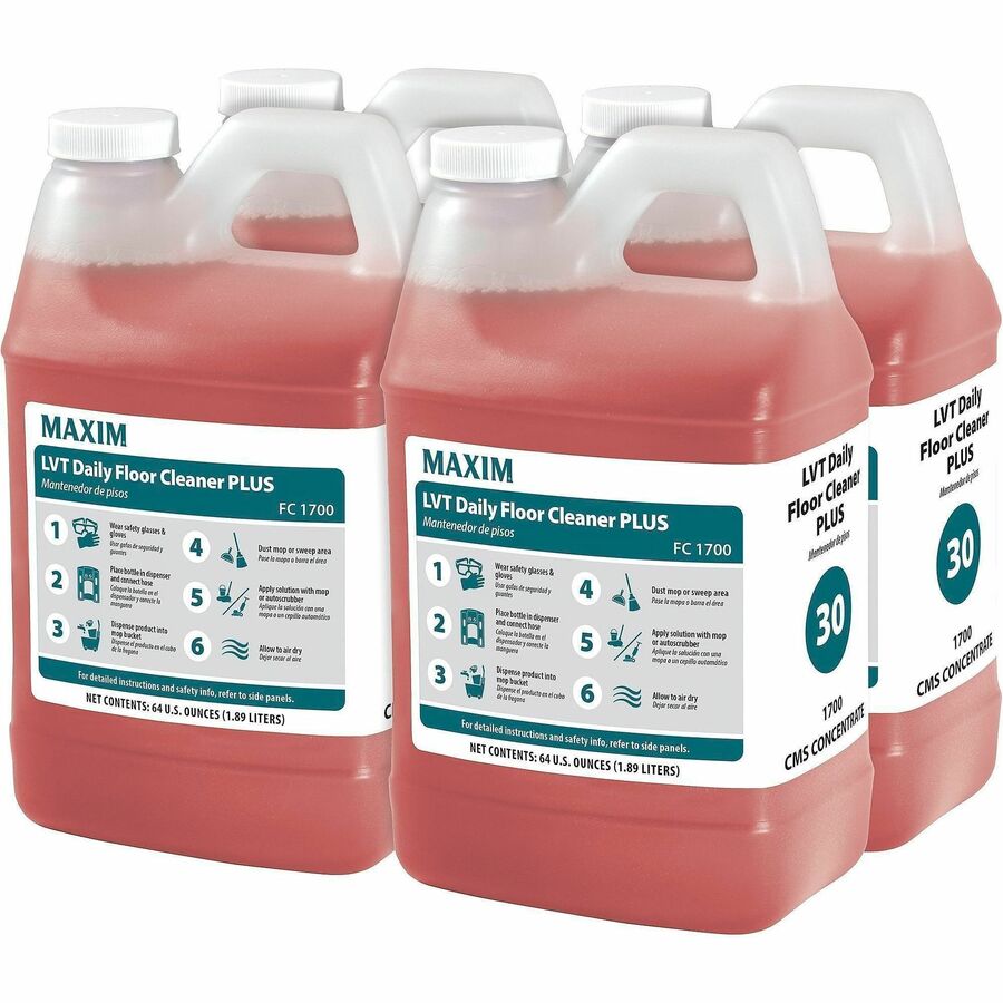 Midlab LVT Daily Floor Cleaner Plus - For Tile, Rubber, Marble, Stone, Floor - Recommended For: Soil Remover - Red - 4 / Carton