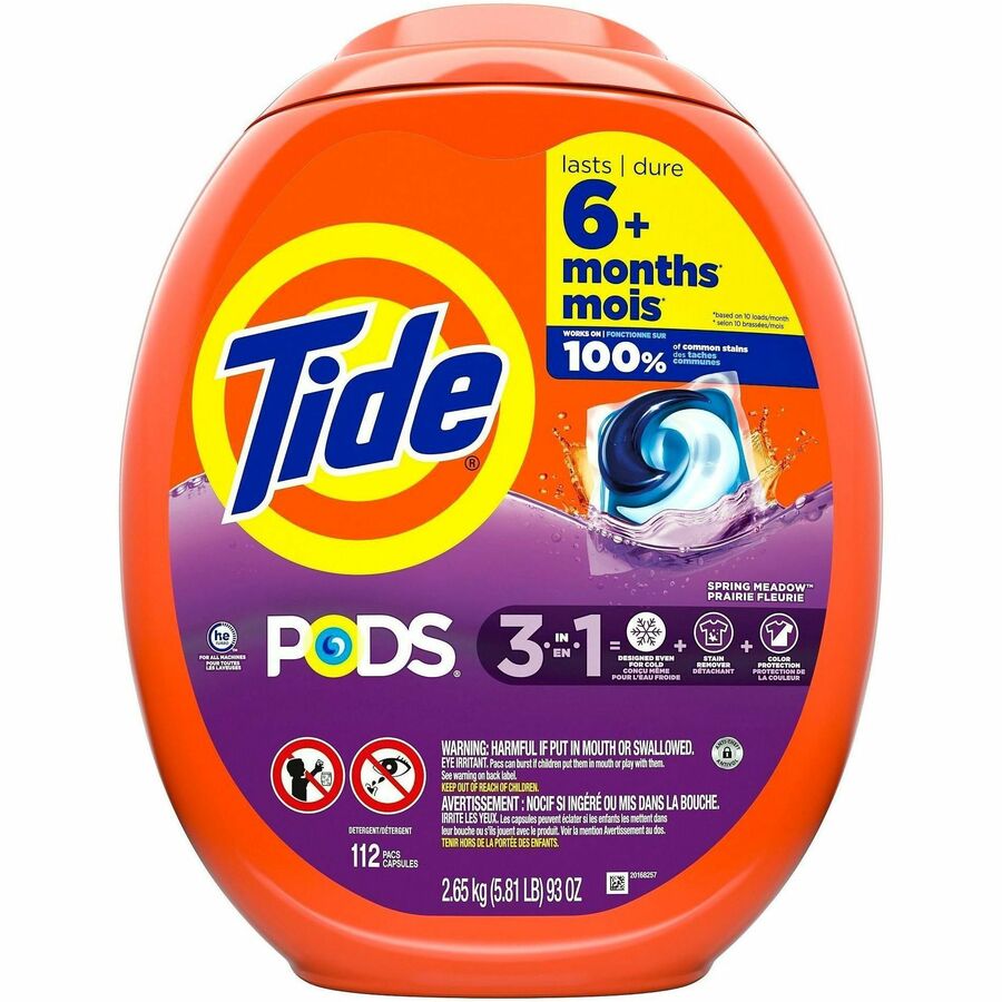Tide Pods Laundry Detergent - For Laundry, Washing Machine, Clothes - Concentrate - Pod - Spring Meadow Scent - Recommended For: Stain Remover, Odor Remover - Deodorize, Spill Resistant - Orange - 4 / Carton