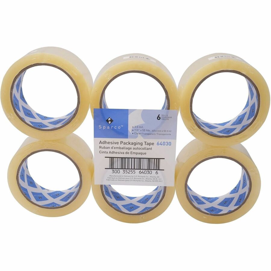 Sparco Premium Heavy-duty Packaging Tape Roll - 55 yd Length x 1.88" Width x 3 mil Thickness - 3" Core - Clear - Acrylic Adhesive - Temperature Resistant, UV Resistant, Tear Resistant, Split Resistant, Break Resistant - For Packaging, Metal, Glass, Pol...