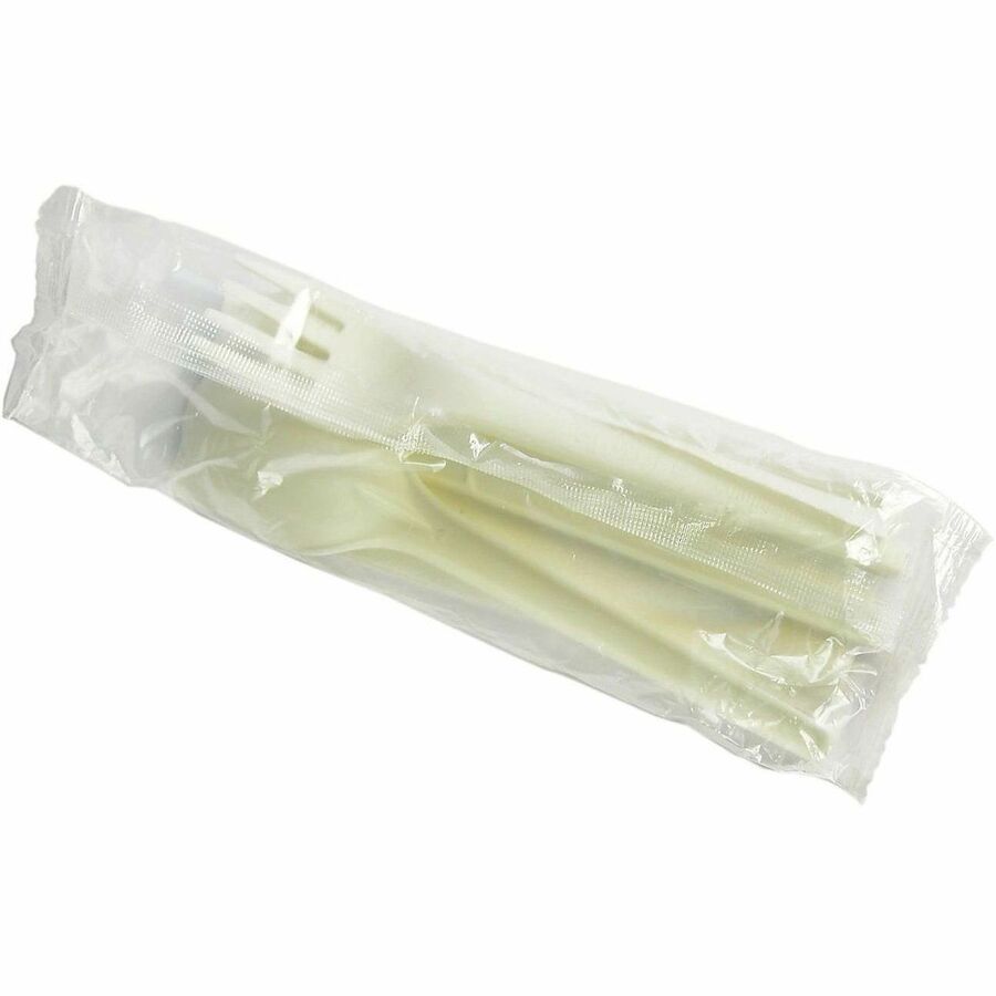 Vegware Compostable Cutlery Kits - Cutlery Set - Spoon - Fork - Knife - Matte - Crystallized Polylactic Acid (CPLA) - White - 250 / Carton