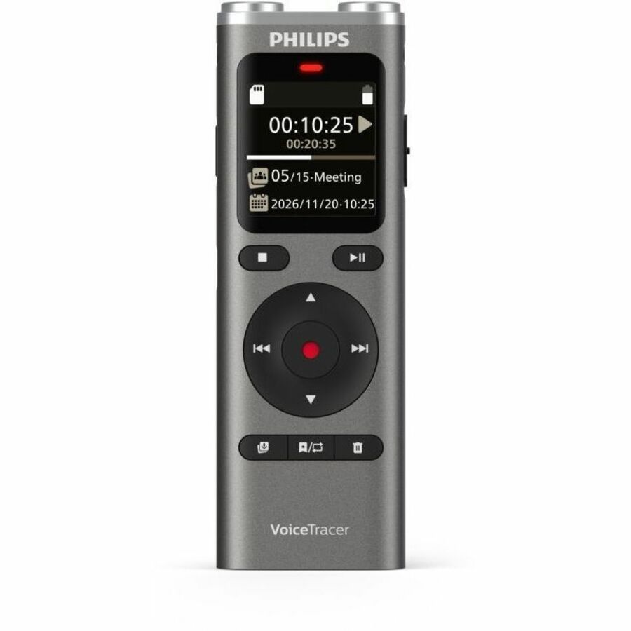 Philips VoiceTracer DVT2075 Digital Voice Recorder - [Built-in] Microphone, Speaker - 128 GB Flash Memory - microSD Supported - WAV, PCM, MP3 - High Quality - USB - Headphone - Microphone