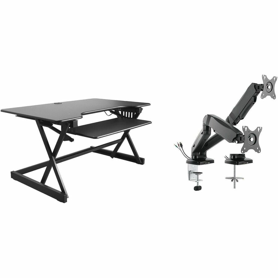 Rocelco R DADBR-40 Height-Adjustable Sit-to-Standing Desk Riser - 40 lb Load Capacity - 40" Width - Desktop - Black - For Multipurpose - Adjustable Height, Built-in USB Port, Keyboard Tray