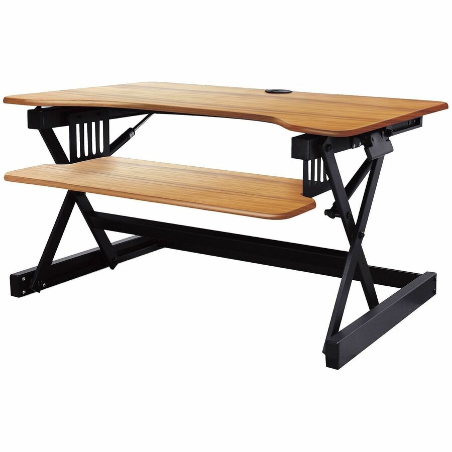 Rocelco R DADBR-40 Height-Adjustable Sit-to-Standing Desk Riser - 40 lb Load Capacity - 20" Height x 40" Width x 23.60" Depth - Desktop - Teak - For Monitor, Notebook, Keyboard - Adjustable Height, Keyboard Tray, Scratch Resistant