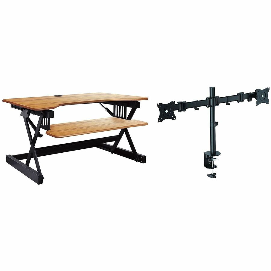 Rocelco R DADTR-40 Height-Adjustable Sit-to-Standing Desk Riser - 40 lb Load Capacity - 40" Width - Desktop - Brown - For Multipurpose - Adjustable Height, Grommet