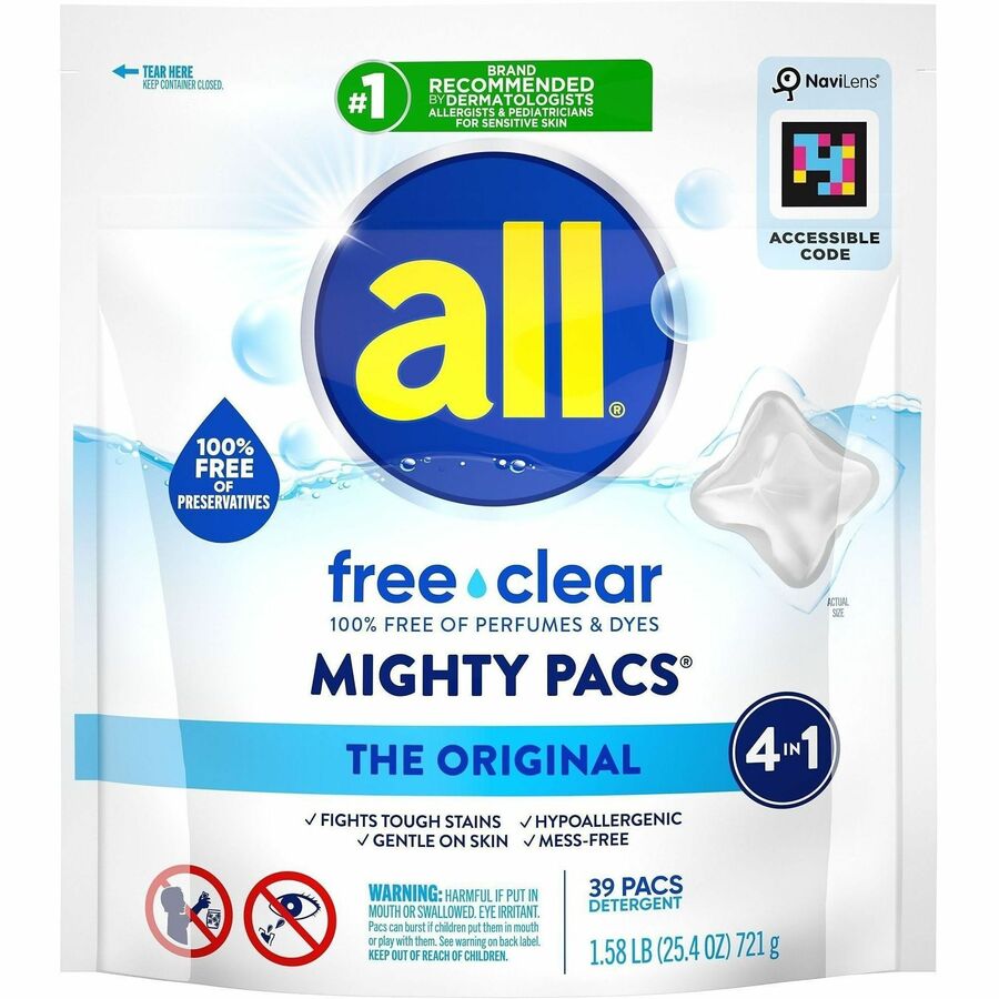 all Free Clear Mightypacs Laundry Pods - For Clothes, Laundry, Washing Machine, Septic Tank - Pod - Recommended For: Stain Remover, Pet Dander Remover, Dust Mite Remover, Pollen Remover - Dye-free, Skin-friendly, Hypoallergenic, Fragrance-free, Unscent...