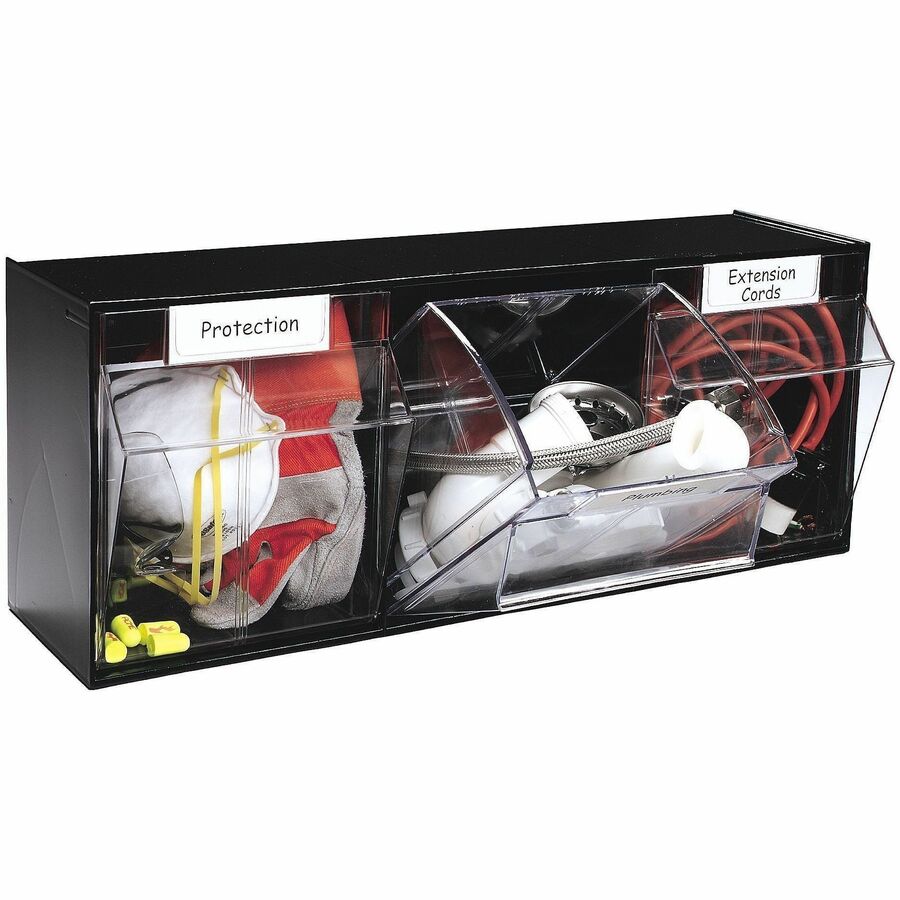 Deflecto Modular Tilt Bin Storage System - 3 Pocket(s) - 9.50" Height x 23.62" Width x 7.75" Depth - Counter, Desktop - Modular, Interlockable, Lockable, Easy to Clean - Black - 1 Each