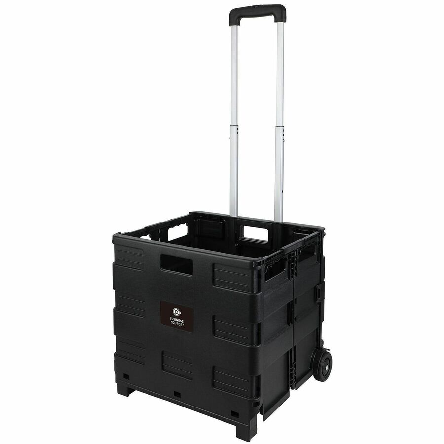 Business Source Stow-and-Go Mobile Storage Crate - Telescopic Handle - 60 lb Load Capacity - 12.72 gal Volume Capacity - 2 Casters - 18.25" Width x 15" Depth x 39.37" Height - Black