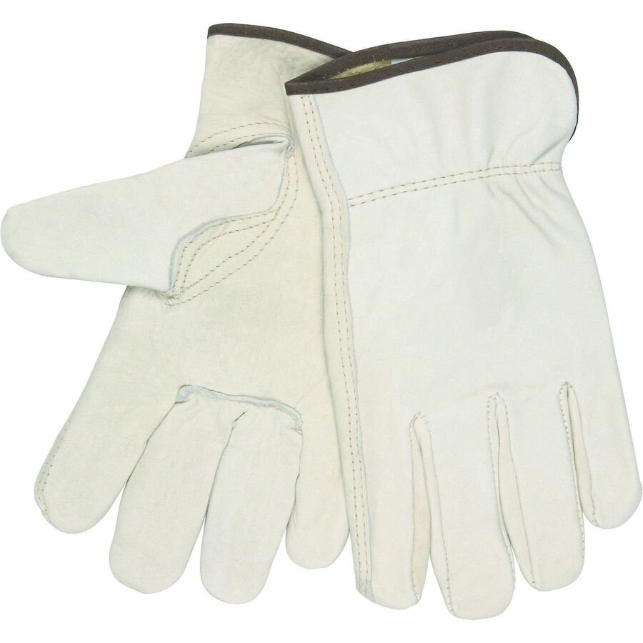 MCR Safety Leather Driver Gloves - Abrasion, Heat Protection - Large Size - Full Finger - Cowhide Leather - Beige - Keystone Thumb, Puncture Resistant, Durable, Shirred Wrist, Abrasion Resistant, Heat Resistant - For Driving, Carpentry, Farming, Landsc...
