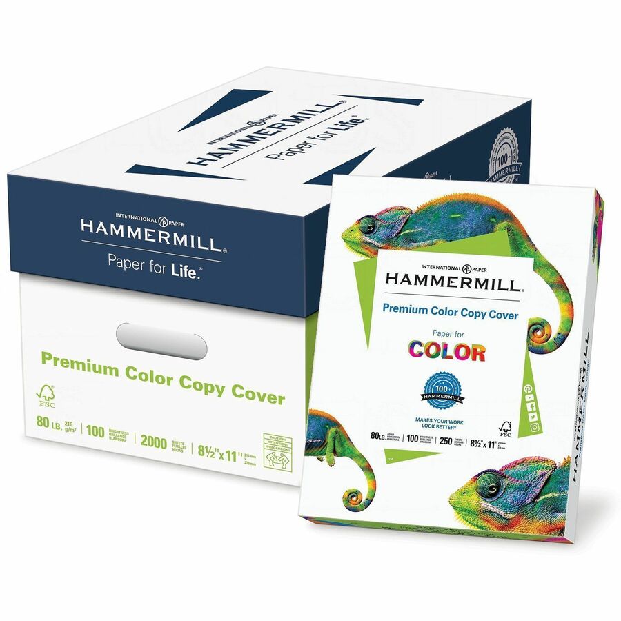 Hammermill Premuim Color Copy Cover Paper - 100 Brightness - Letter - 8 1/2" x 11" - 80 lb Basis Weight - Ultra Smooth - Durable, Jam-free, Acid-free - White - 250 Sheets per Ream - 8 / Carton