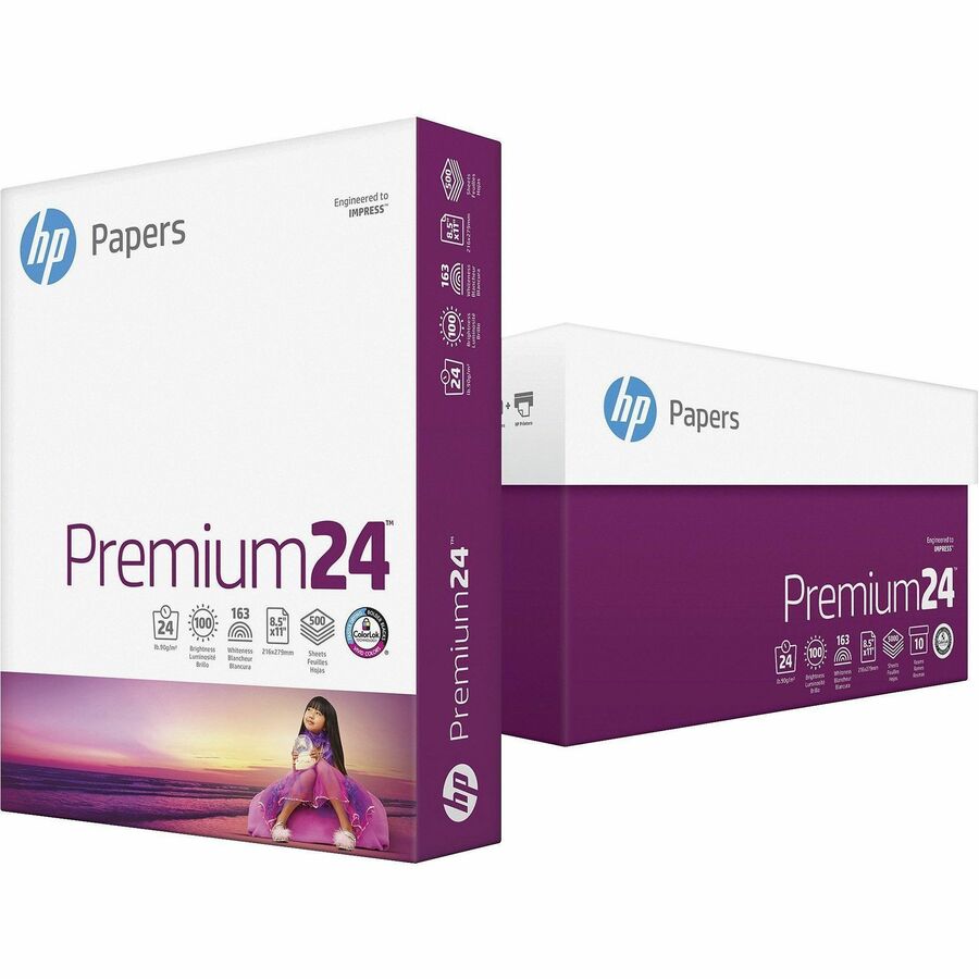 HP Premium Paper - Letter - 8 1/2" x 11" - 24 lb Basis Weight - Smooth - Double-sided, Heavyweight, Jam-free, Acid-free - White - 500 Sheets per Ream - 10 / Carton