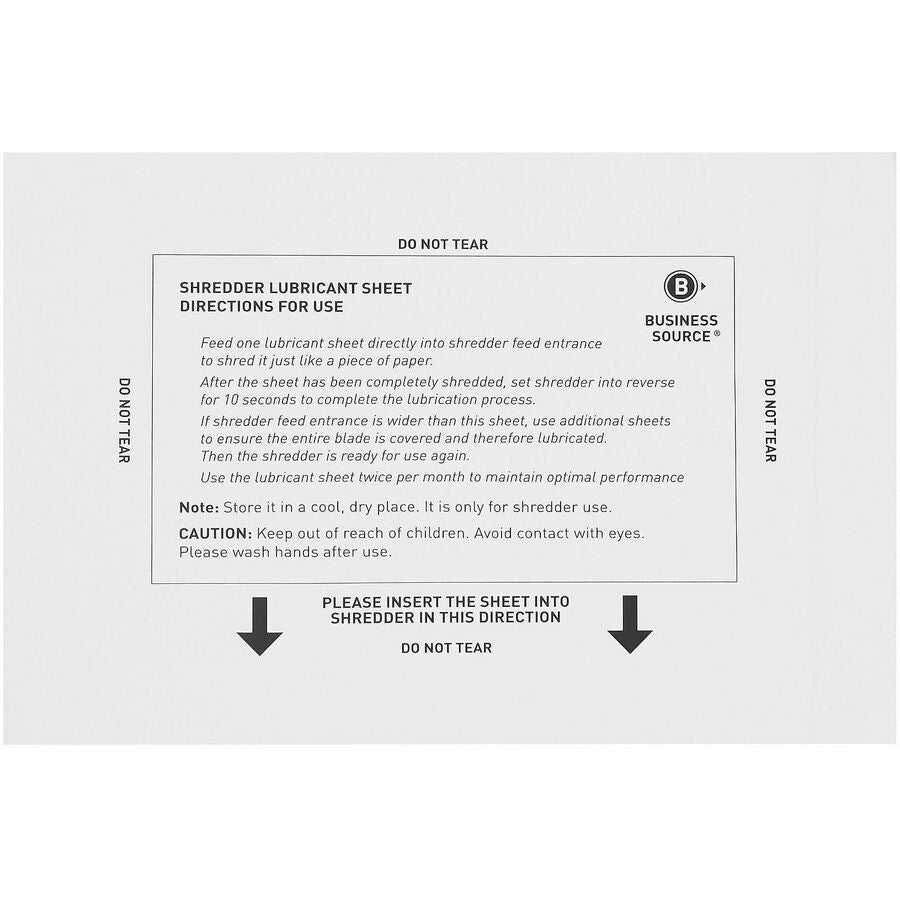 Business Source Shredder Lubricant Sheets - Easy to Use, No-mess - White
