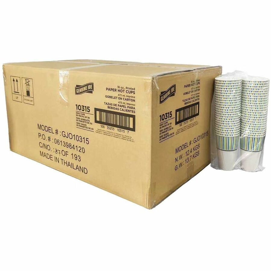 Genuine Joe 16oz Hot-Beverage Paper Cups - 16 fl oz - Multi - Paper - Coffee, Tea, Hot Chocolate - 20 / Carton