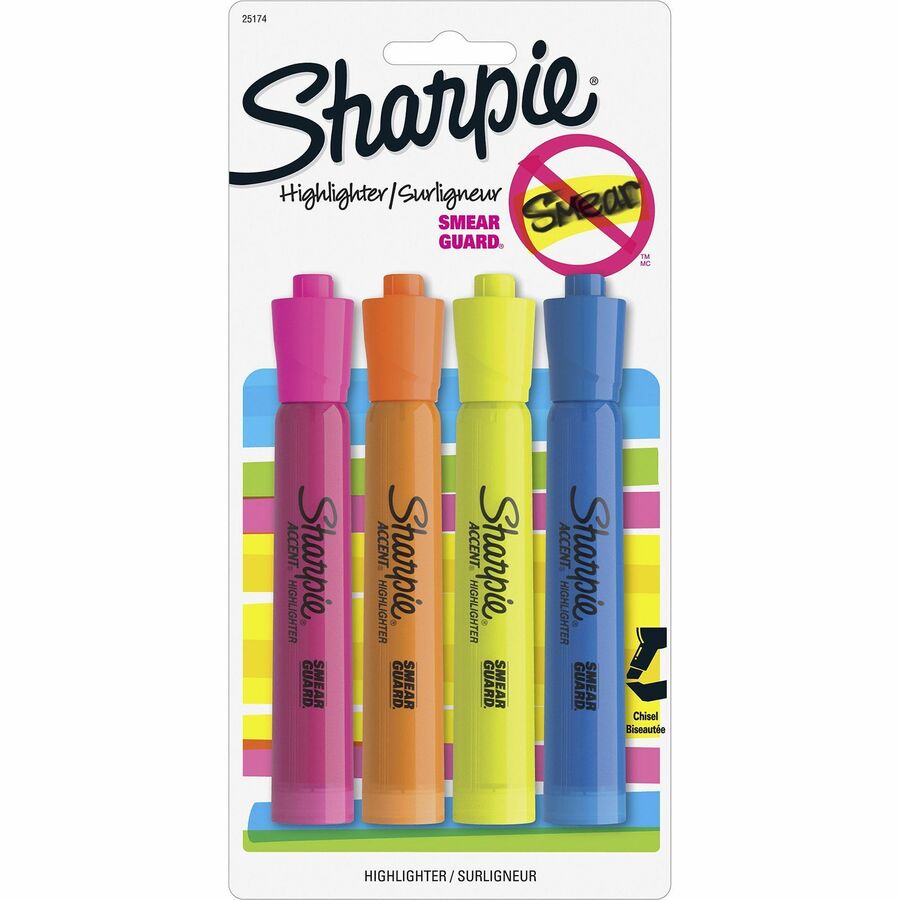 Sharpie Tank Style Accent Highlighters - Yellow, Orange, Pink, Blue Ink - 4 / Pack