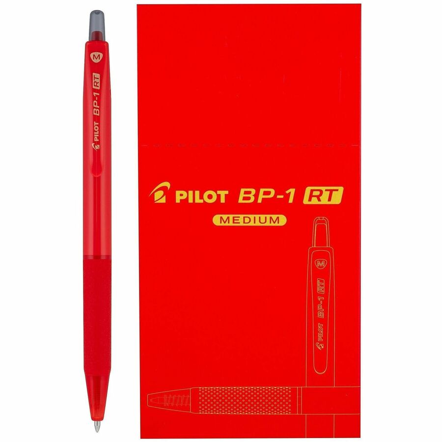 Pilot BP-1 RT Ballpoint Pens - Retractable - Red Ink - Oil Based - Stainless Steel Tip - Writing, School, Home - 12 / Dozen