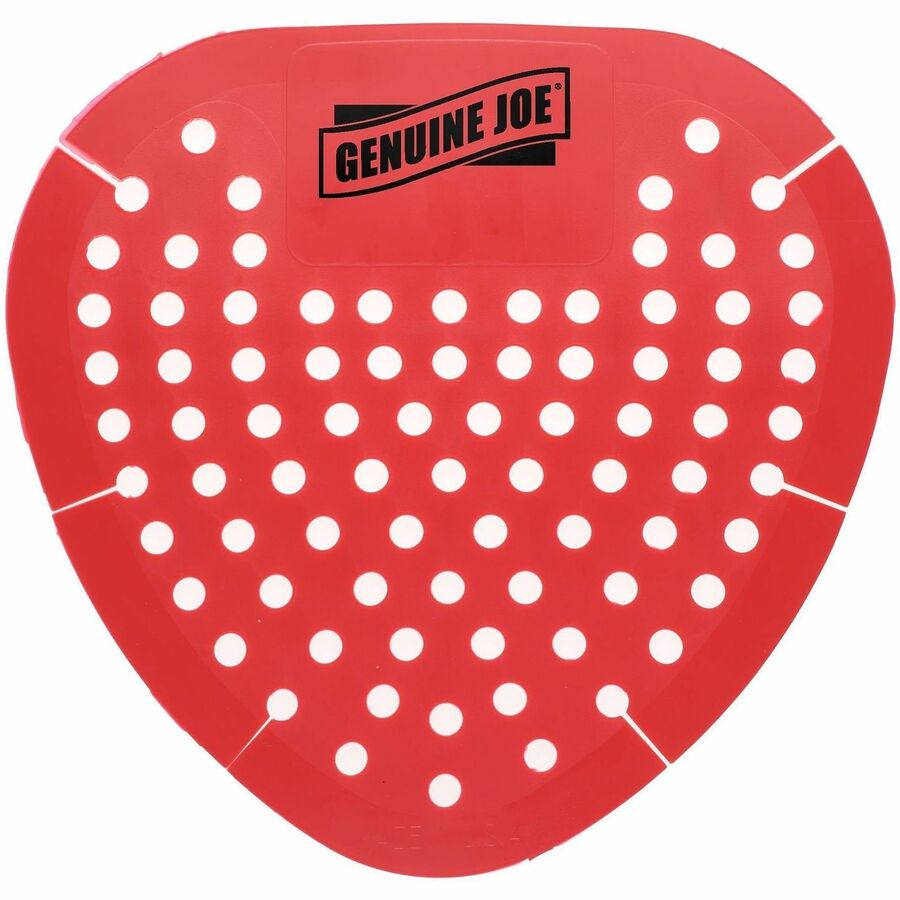 Genuine Joe Deodorant Urinal Screens - Splash Reducer, Odor Neutralizer - 1 Box - Red