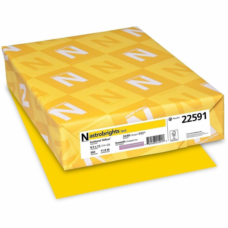 Astrobrights Colored Paper - Letter - 8 1/2" x 11" - 24 lb Basis Weight - Acid-free, Lignin-free, Heavyweight - Sun Yellow - 500 Sheets - 500 Sheets per Ream - 1 Ream
