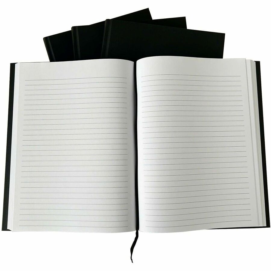 Business Source Hardbound Ruled Linen Journals - Hard Bound - Ruled Margin - 7 5/8" x 10 15/64" Sheet Size - Black Cover - Ribbon Marker, Micro Perforated, Hard Cover, Removable, Bookmark - 12 / Carton