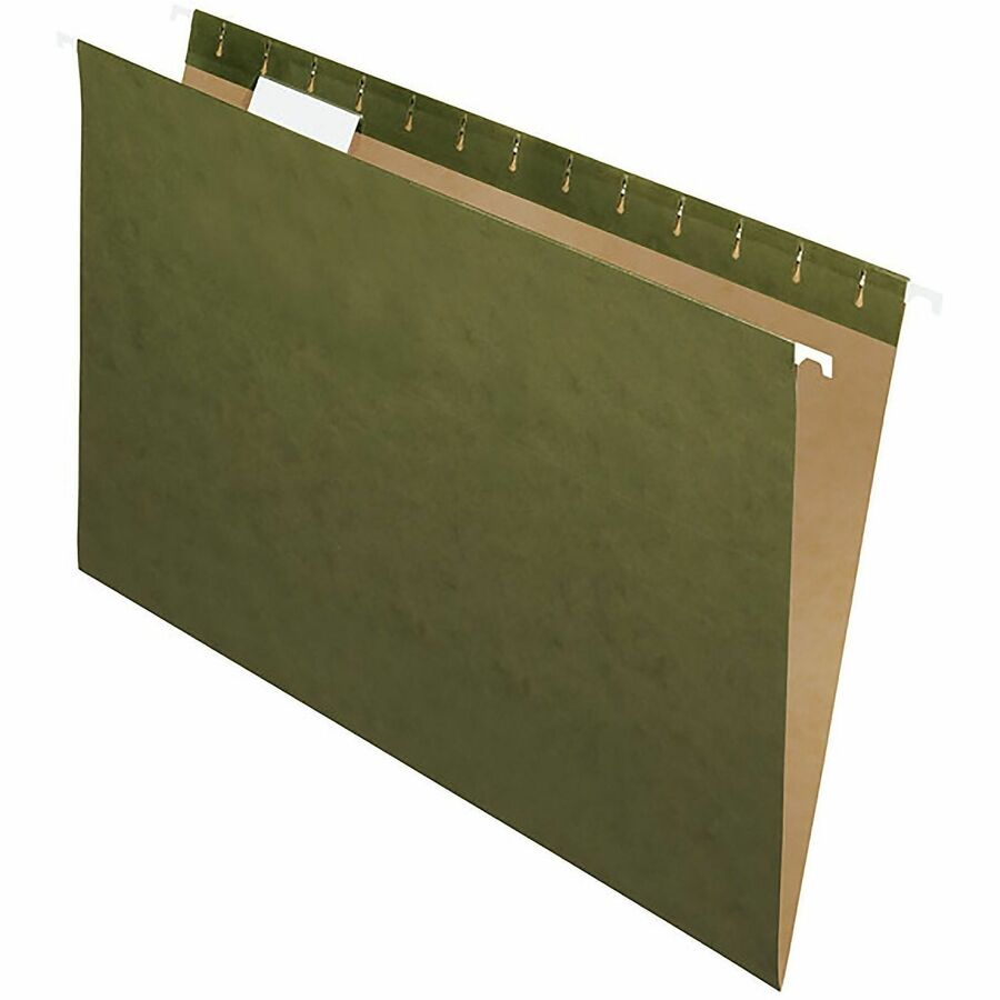 Business Source 1/5 Tab Cut Legal Hanging Folder - 8 1/2" x 14" - 11 pt. - Stock - Green - Eco-friendly, Label, Acid-free, Tab - 0% Recycled - 50 / Carton