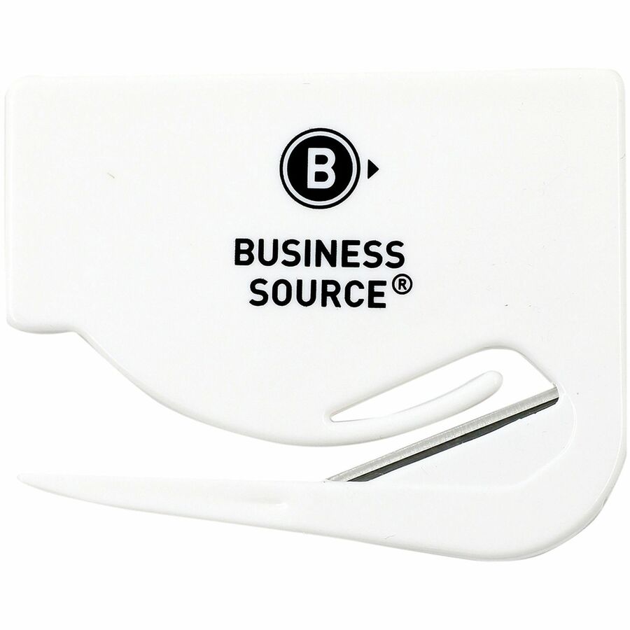 Business Source Hand Letter Opener - Concealed Steel Blade - Handheld - White - Compact, Durable, Portable - 12 / Box