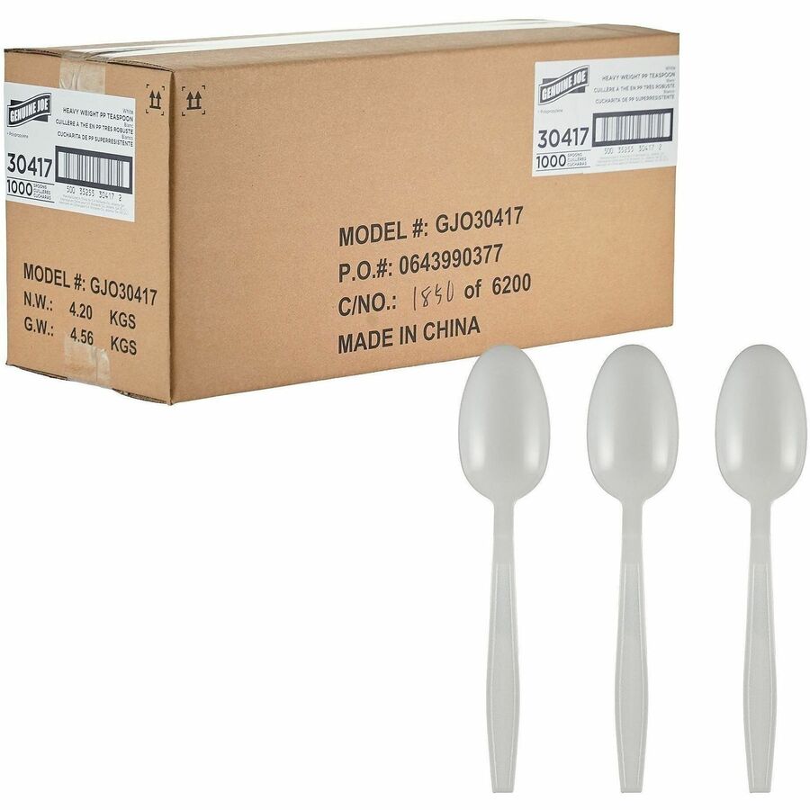 Genuine Joe Heavy-Weight Polypropylene Cutlery - Spoon - Spoon - Food, Cafeteria - Disposable - Polypropylene - White - 1 Carton