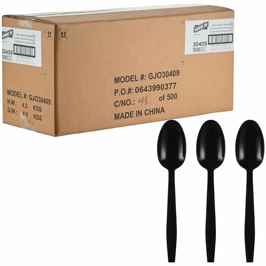 Genuine Joe Heavy-Weight Polypropylene Cutlery - Spoon - Spoon - Food, Cafeteria - Disposable - Polypropylene - Black - 1 Carton