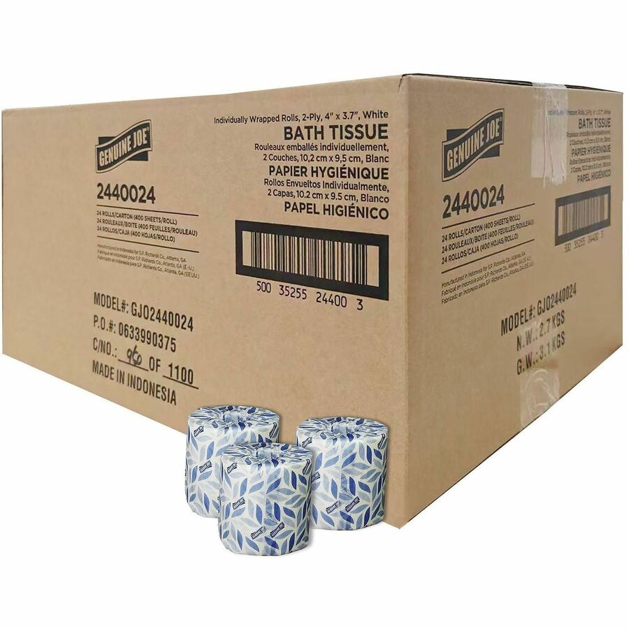 Genuine Joe 2-Ply Bathroom Tissue - 2 Ply - White - 1 Carton