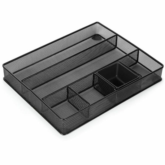 Lorell Multi-Compartment Mesh Drawer Organizer - 6 Compartment(s) - Durable - Black - Metal, Mesh - 4 / Carton